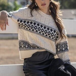Line & Dot Montana Fair Isle Sweater Cream & Black Size XS